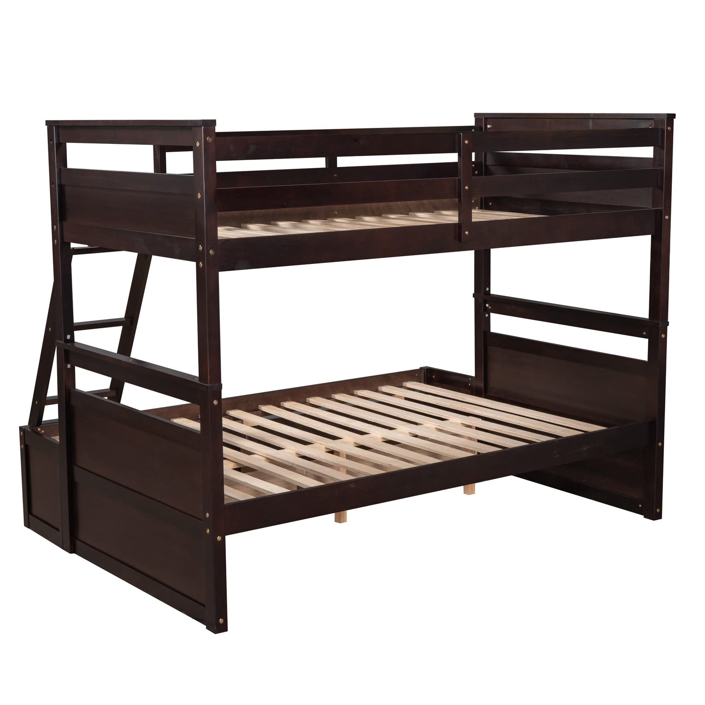 Twin Over Full Bunk Beds with 2 Under Bed Storage Drawers, Stronger & More Stable Bunkbed, Espresso