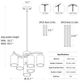 CNRATYE 6-Light Modern Farmhouse Black Chandelier, Contemporary Dining Room Light Fixture, Adjustable Height Hanging Industrial Pendant Lights Kitchen Island, Clear Glass Shade CNRATYE