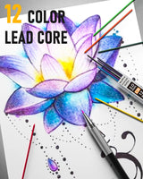 Nicpro Black Art Mechanical Pencil Set in Case, Metal Drafting Pencils 0.3, 0.5, 0.7, 0.9 & 2mm Graphite Holders (2H HB 2B 4B Colored Lead) for Sketching Drawing with 9 Lead Refills, 2 Erasers Nicpro