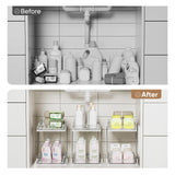 AUGBEAN 3 Pack Bathroom Organizers and Storage - Multi-Purpose,2-Tier Clear Pull Out Organization for Bathroom,Under Sink,Kitchen,Vanity,Countertop,Cabinet,Pantry & Medicine Cabinet,White AUGBEAN