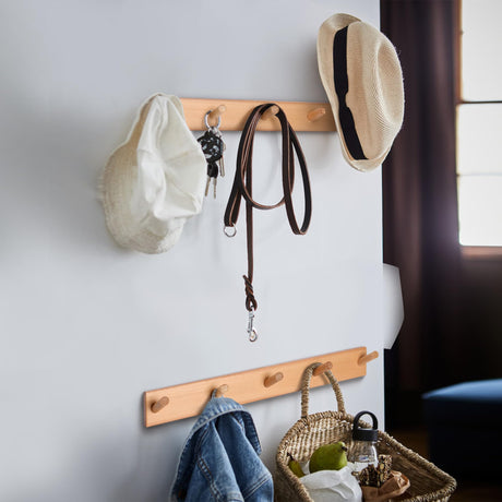 evory 2 Pack Coat Rack Wall Mount, 17 Inch Coat Hooks for Hanging, Wooden Wall Hooks Rack Coat Hanger for Purse Clothes Jacket Backpack in Entryway Mudroom Bathroom Kitchen, Beech Wood evory
