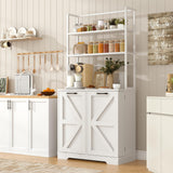 Frmobepts Kitchen Bakers Rack with Storage, 68'' Tall 6 Tier Farmhouse Pantry Cabinet with Trash Bin Cabinet, Microwave Stand Kitchen Cabinet with Hutch,White Frmobepts