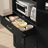 BOTLOG 67" Kitchen Pantry Cabinet, Modern Kitchen Hutch with 5 Doors and 2 Drawers, 3-Tier External Shelf, Large Pantry Storage Cabinet with Microwave Stand for Dining Room, Black BOTLOG