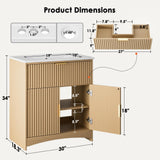 Amada 30″ Bathroom Vanity with Ceramic Sink, Modern Undermount Vanity Sink Cabinet with 2 Doors and 1 Drawer, Fluted Free Standing Bathroom Storage Cabinet with Sink Combo Set, Natural Oak AMADA HOMEFURNISHING
