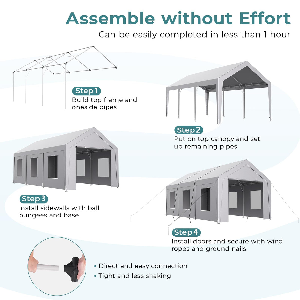 Carport 10x20 ft Heavy Duty, Car Port with Reinforced Steel Frame and 6 Roll-up Windows, Portable Garage with Sturdy Ground Nails, Waterproof All-Season Car Canopy for Boat, Truck, Grey LuxaDomus