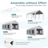 Carport 10x20 ft Heavy Duty, Car Port with Reinforced Steel Frame and 6 Roll-up Windows, Portable Garage with Sturdy Ground Nails, Waterproof All-Season Car Canopy for Boat, Truck, Grey LuxaDomus