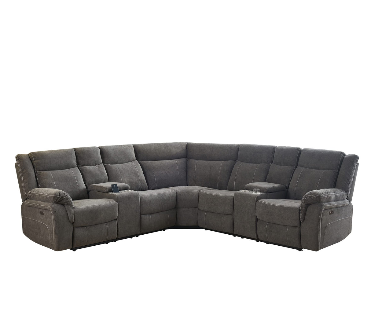 Power Reclining Sofa with Fabric Upholstery, 2 Consoles, USB Port and Cup Holders, Sectional Reclining Couch for Living Room Secsofier