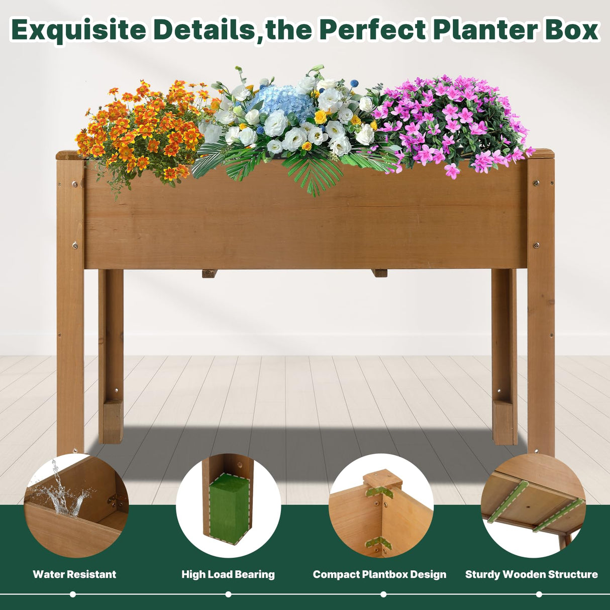 Raised Garden Bed Outdoor, Wooden Planter Boxes with Legs Protective Liner & Drainage Holes, Elevated Garden Flower Beds for Backyard Balcony, Gift for Gardening & Mother,46.65'' X 23.11'' X 29.72'' Magazoopet