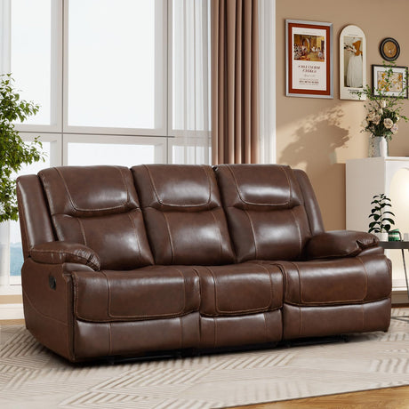 CANMOV Genuine Leather Manual Reclining Sofa, 3 Seat Recliner Sofa Chair with Ergonomics Backrest, Home Theater Seating for Living Room, Furniture, Meeting Room, Brown CANMOV