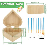 ACXFOND 12PCS Unfinished Unpainted Wooden Box with 20PCS Art Brushes, Unfinished Wooden Heart Box with Hinged Lid Wood Craft Box Organizer for Jewelry Box Gift Box Artist Tool ACXFOND