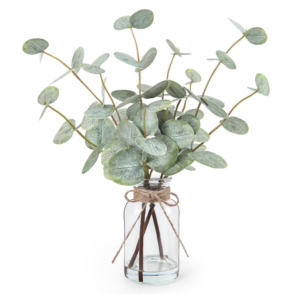 Bessol Artificial Eucalyptus Stems in Glass Vase with Faux Water, 13.5” Fake Plants for Home Decor, Coffee Table Centerpieces, Office, Bathroom & Farmhouse Weddings - Faux Greenery Plants Decorations Bessol