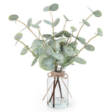 Bessol Artificial Eucalyptus Stems in Glass Vase with Faux Water, 13.5” Fake Plants for Home Decor, Coffee Table Centerpieces, Office, Bathroom & Farmhouse Weddings - Faux Greenery Plants Decorations Bessol