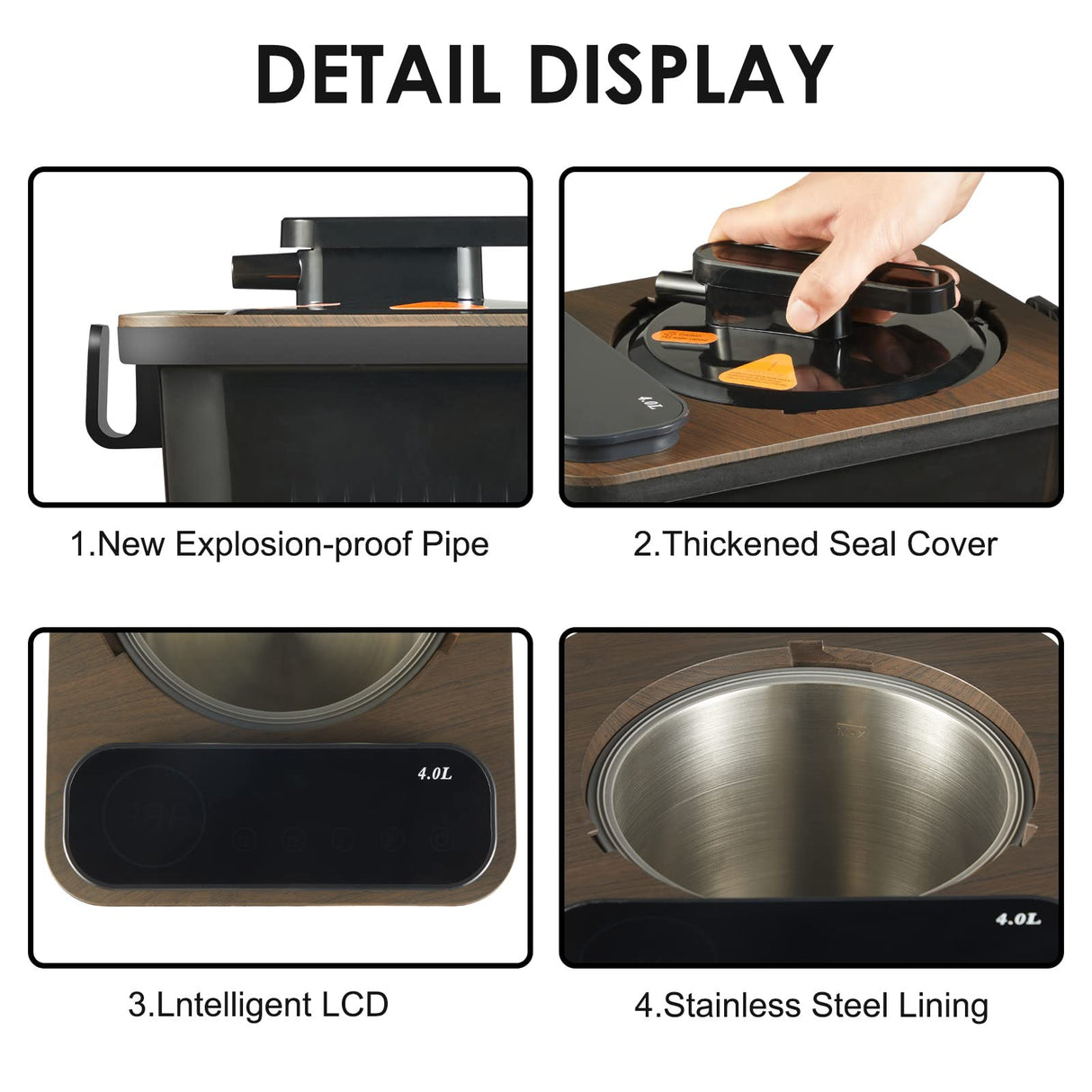 amocane Sauna Steam Portable Pot 4L, Stainless Steel Steam Generator for Saunas Home Spa Fumigation Steam Machine for Body Detox with Remote Control Anti-riot Device (110V, Wood Grain) amocane