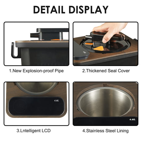 amocane Sauna Steam Portable Pot 4L, Stainless Steel Steam Generator for Saunas Home Spa Fumigation Steam Machine for Body Detox with Remote Control Anti-riot Device (110V, Wood Grain) amocane