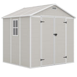 VONZOY Outdoor Storage Shed, 8x6 FT Resin Shed with Floor and Vents, Window & Lockable Door, Tool Sheds & Outdoor Storage for Bike, Tools, Garden Accessories, Waterproof (Sandstone) VONZOY