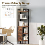 YATINEY Corner Shelf Stand, 5-Tier Corner Bookshelf with 3 Drawers, Industrial Display Shelf for Narrow Spaces, Wooden Small Bookcase, Easy Assembly, Rustic Brown and Black CJ10BR YATINEY