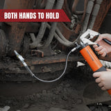 Thorstone Grease Gun Kit, 7000PSI Heavy Duty Pistol Grip Grease Guns Set| 14oz Load Capacity |18" Spring Flex Hose|1 Lock Coupler|1 Reinforced Coupler|1 Sharp Type Nozzle| 2 Extension Rigid Pipe Thorstone