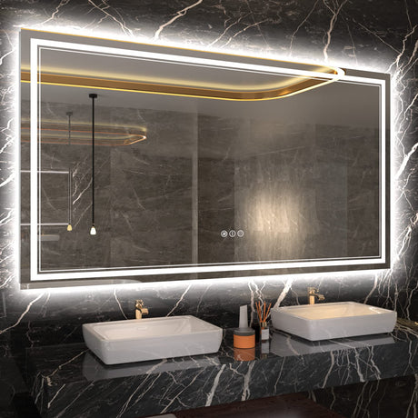 ISTRIPMF 60 x 36 Inch LED Bathroom Mirror with Lights, Large Led Vanity Mirror,Backlit and Front Lighted Bathroom Mirror for Wall,Anti-Fog, 3 Colors Dimmable, Memory,ETL Listed ISTRIPMF