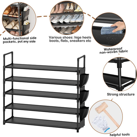 OYREL Shoe Rack 5 Tier Shoe Organizer Shoe Storage 20-25 Pairs Shoe Rack for Closet Shoe Rack Organizer Entryway Shoe Holder Space Saving Shoe Shelf Shoe Stand Large Tall Shoe Tower Garage Door OYREL