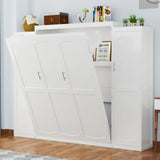 Harper & Bright Designs Full Size Murphy Bed, Wood Full Wall Bed with Two Closets and Storage Shelf, Multifunctional Foldable Platform Bed Frame for Guest-Room/Bedroom, White Harper & Bright Designs