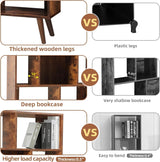 Mid Century Modern Bookshelf – 7 Cube Retro Bookcase, 3 Tier Open Shelf Mid Century Book Shelf, Walnut Dark Wood Rustic Bookshelves for Living Room Bedroom, Sturdy Wooden Bookcase TooCust