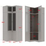Homsee L-Shape Armoire Wardrobe Closet with Frosted Glass Doors, Hanging Bar & Shelves, Wooden Closet Storage Cabinet with Top Cabinet for Bedroom, Warm Grey (35.4”L x 35.4”W x 86.6”H) Homsee