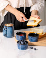 Hasense 6 oz Ramekins for Baking,Ceramic Souffle Dish Oven Safe Set of 6,Porcelain Dipping Sauce Bowls for Pudding, Creme Brulee, Souffle, Serving Dip, Custard, Ice Cream(Blue) Hasense