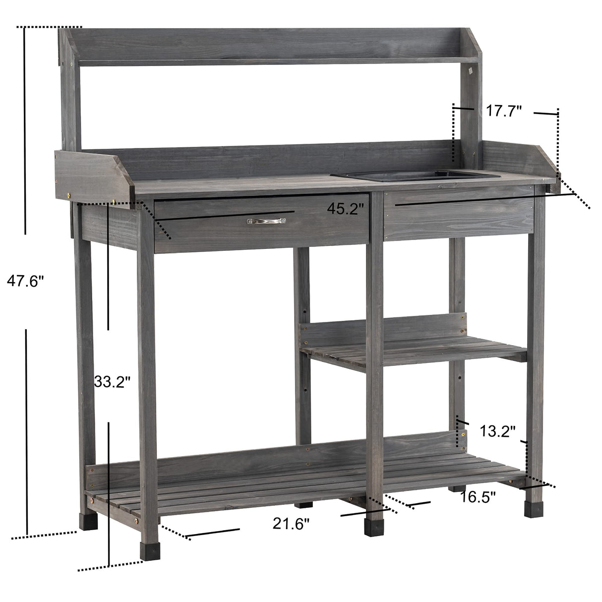 MCombo Potting Bench, Outdoor Garden Potting Table with Dry Sink, Drawer, Storage Shelves, Natural Wooden Work Station for Patio, Backyard and Porch 0458 (Grey) MCombo