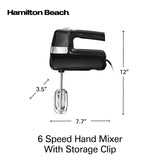 Hamilton Beach Electric Hand Mixer, 6 Speeds + Stir Button, 300 Watts of Peak Power for Powerful Mixing, Includes Whisk and Storage Clip, Black (62628) Hamilton Beach