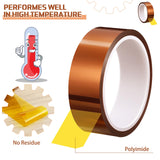 Outus 2 Rolls Heat Tape High Temperature Polyimide Tape, 500 Fahrenheit Degree Heat Resisitant Heat Transfer Tape Adhesive Tape for Soldering, Electrical, 3D Printer Application (1.18''x 108ft) Outus