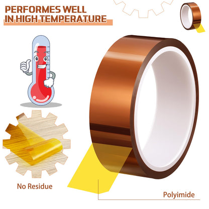 Outus 2 Rolls Heat Tape High Temperature Polyimide Tape, 500 Fahrenheit Degree Heat Resisitant Heat Transfer Tape Adhesive Tape for Soldering, Electrical, 3D Printer Application (1.18''x 108f - WoodArtSupply