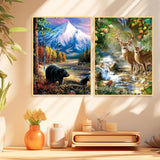 Mowana Diamond Art Kits for Adults, 2 Pack 5D Wildlife Diamond Painting Kits on Canvas, Bear and Deer Forest Landscape Diamond Art for Beginners, DIY Animal Diamond Art Wall Décor 12x16inch Mowana
