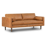 POLY & BARK Cognac Tan Brown Leather Couch - 88.5" Mid Century Leather Sofa with 2 Bolsters - Full Grain Camel Leather Couch - Feather-Down Topper On Seating Surface - Pure-Aniline Italian Leather POLY & BARK