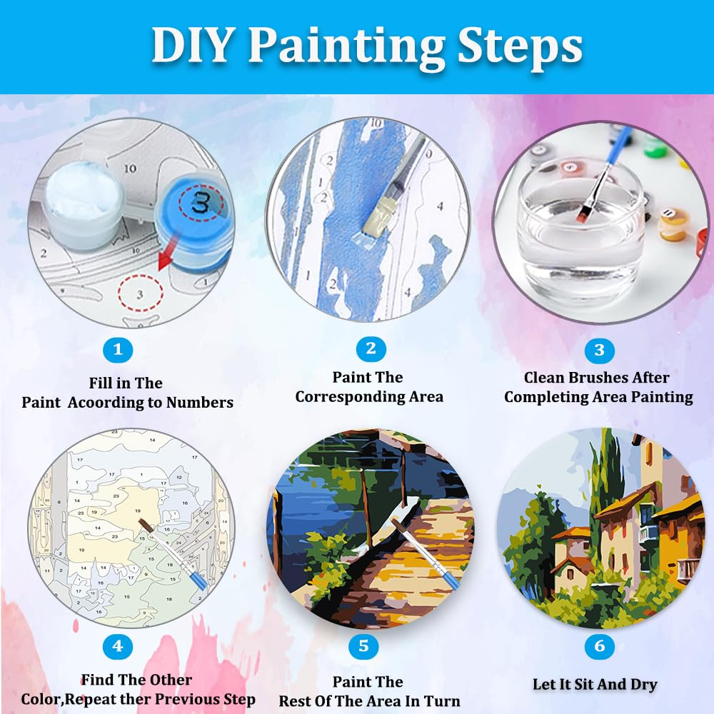 Artunion Lakeside Village Docks Paint by Numbers for Adults, Seadide Landscape Lake Paint by Number Kits, DIY Oil Painting Paint by Number Kits on Canvas Arts Craft for Home Wall Decor 16x20 Inch Artunion