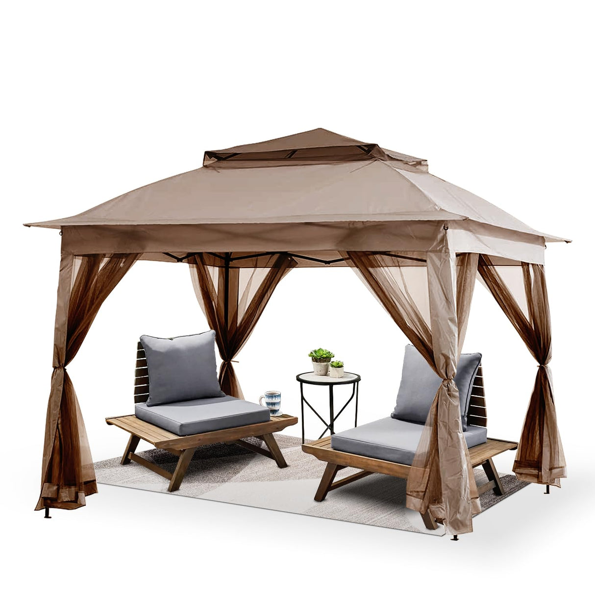 SAILARY Patio Gazebo Outdoor Pop Up Gazebo with Curtains and Shelter for Patio, Party & Backyard (Kaki, 11x11) SAILARY