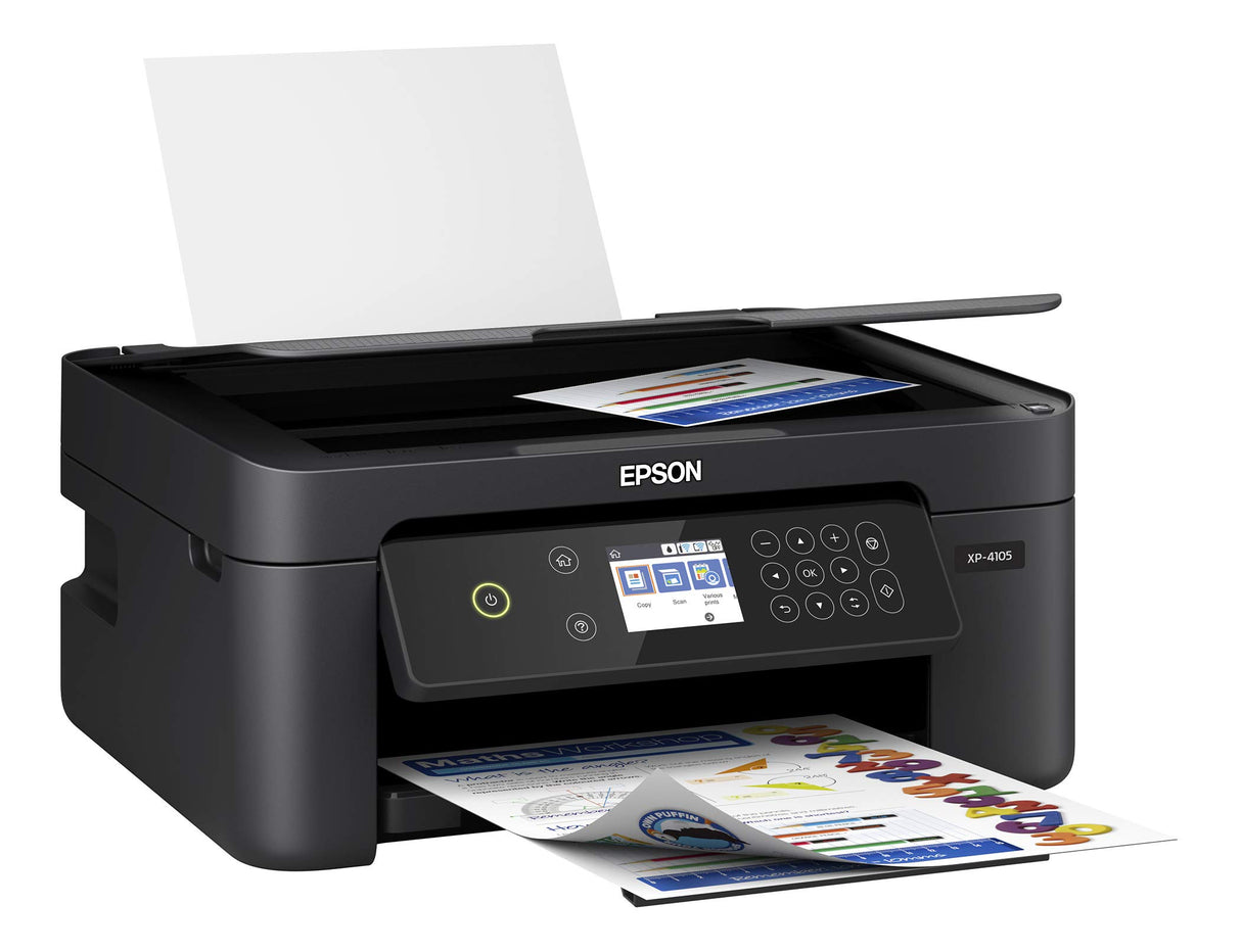 Epson Expression Home XP-4105 Wireless All-in-One Color Inkjet Printer, Black - Print Copy Scan - 10.0 ppm, 5760 x 1440 dpi, 2.4" LCD, Auto 2-Sided Printing, Voice Activated, DAODYANG Printer_Cable Epson
