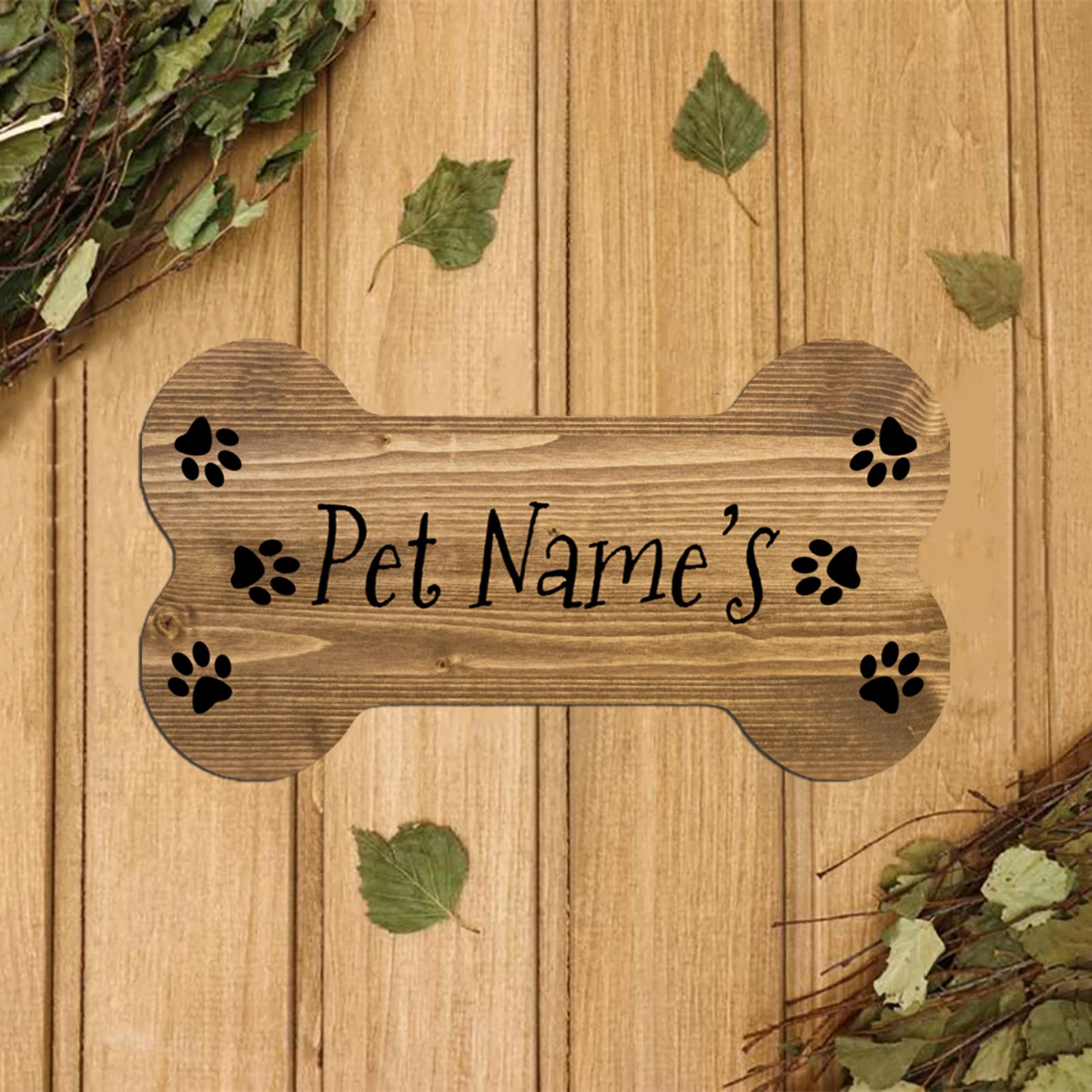 Generic Personalized Dog Bone Sign with Name Custom Dog House Wood Sign Paw Prints Sign for Home Farmhouse Wall Decor, 8.4 x 4.8 inch - WoodArtSupply