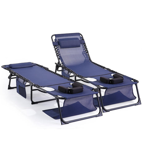 Unovivy Tanning Chairs with Face Hole Set of 2, Patio Lounge Chairs with 5-Position Reclining Back, Portable Folding Outdoor Lounge Chair for Sunbathing, Pool, Patio, Camping Unovivy