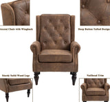 Mid-Century High Wingback Chair, Microfiber Accent Chair Armchair with Buttons,Modern Living Room Chairs with Rivet Decoration,Leisure Single Sofa Chair for Bedroom,Club,Home Reception (Coffee.) Lin-Utrend