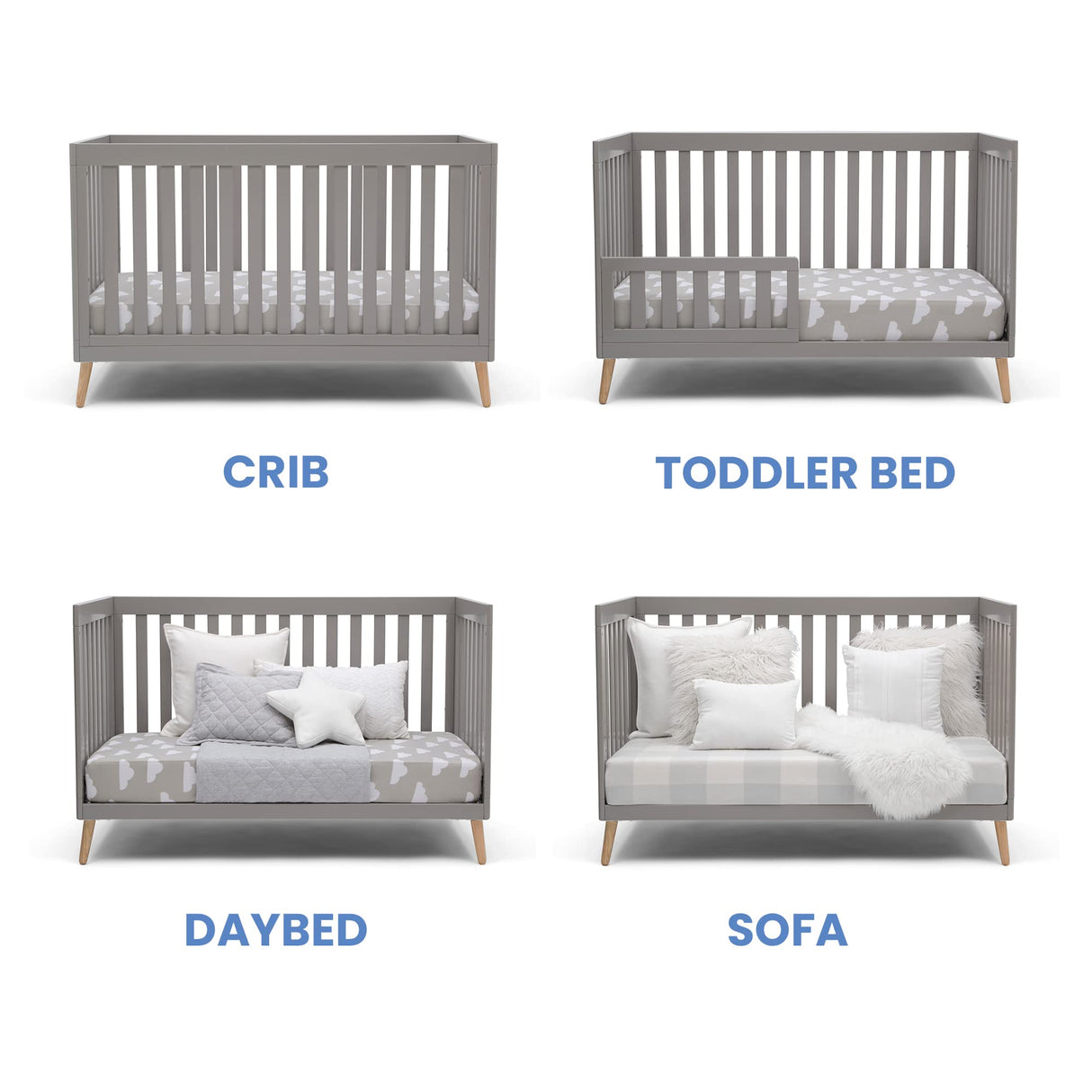 Delta Children Essex 4-in-1 Convertible Baby Crib, Grey with Natural Legs Delta Children