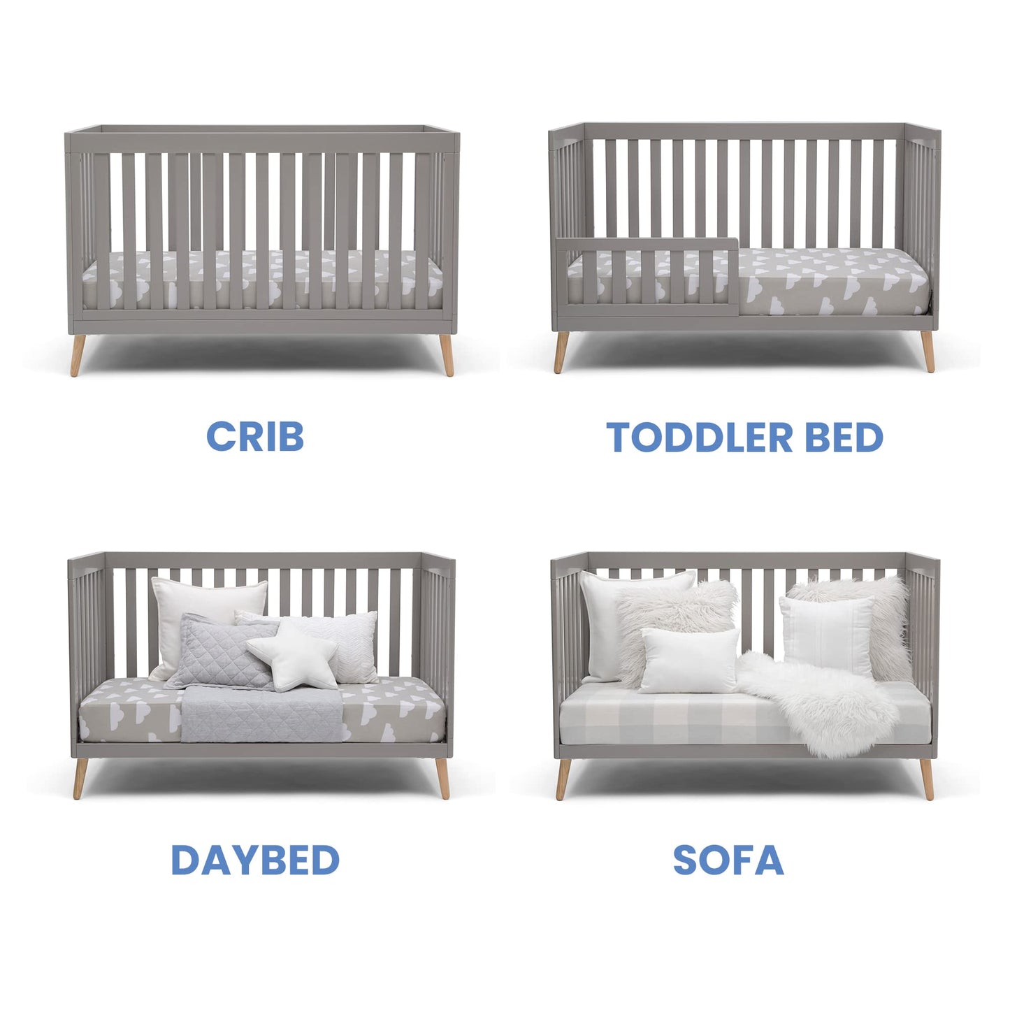 Delta Children Essex 4-in-1 Convertible Baby Crib, Grey with Natural Legs - WoodArtSupply