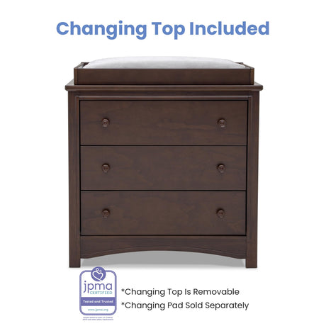 Delta Children Perry 3 Drawer Dresser with Changing Top and Interlocking Drawers, Walnut Espresso Delta Children