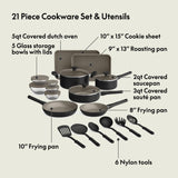 bella 21 Piece Kitchen Set with EverGood™ Ceramic Nonstick Coating, Dishwasher & Oven Safe, All Stovetops Compatible, Tempered Glass Lids & Cool Touch Handles, Black BELLA