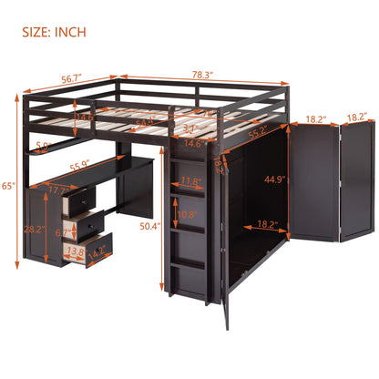 SOFTSEA Espresso Full Size Loft Bed with Wardrobe, Desk, and Drawers for Optimal Space Utilisation - WoodArtSupply