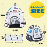 JOYIN White Rocket Ship Pop up Play Tent with Tunnel and Playhouse Kids Indoor Outdoor Spaceship Tent Set JOYIN