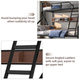 Tassullo Bunk Bed Twin XL Over Queen, Heavy Duty Metal Frame Loft Bed with Storage Shelf & LED Lights, Safety Guardrail and Angle Padded Ladder for Kids, Adults, Space Saving, Noise Free Tassullo