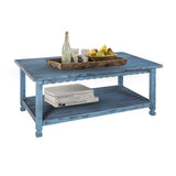 Rustic Rectangular Coffee Table, 42 in. W x 24 in. D x 18 in. H, Living Room Blue Antique, W/ (1) 36 in. W x 18 in. D x 10 in. H Shelf, Farmhouse/Cottage Style, Select Hardwood/Construction Alaterre Furniture
