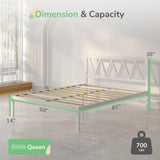 Novilla Queen Bed Frame with Headboard, Metal Platform Bed Frame, Heavy Duty, No Box Spring Needed, Wood Slat Support, Easy Assembly, White Novilla