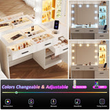 Fameill Makeup Vanity Glass Top with Lights, White Vanity Desk with Mirror & Charging Station, Vanity Table Set with RGB Lights, Large Mirror with 3 Lighting Modes, 3 Drawers & 2 Cabinets, 43in(L) Fameill