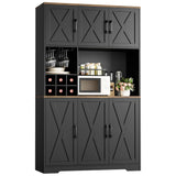 HOSTACK Kitchen Pantry Storage Cabinet, 71" Tall Food Pantry Cabinet with Microwave Stand, Farmhouse Kitchen Hutch Cabinet, Coffee Bar Hutch with Wine Rack for Dining Room, Living Room, Black HOSTACK